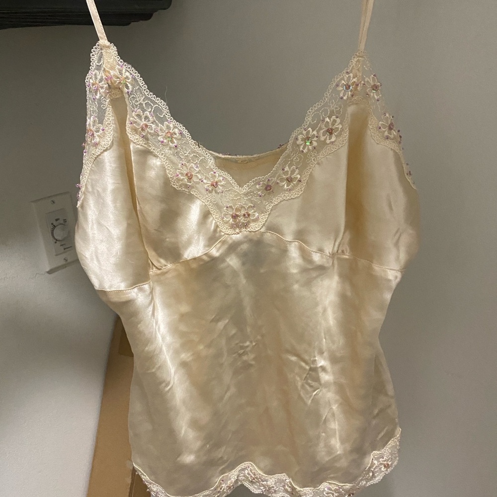 Cream Silk Cami with Floral Lace